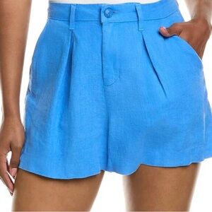 L'AGENCE Bright Blue High-Waist Pleated Linen Shorts